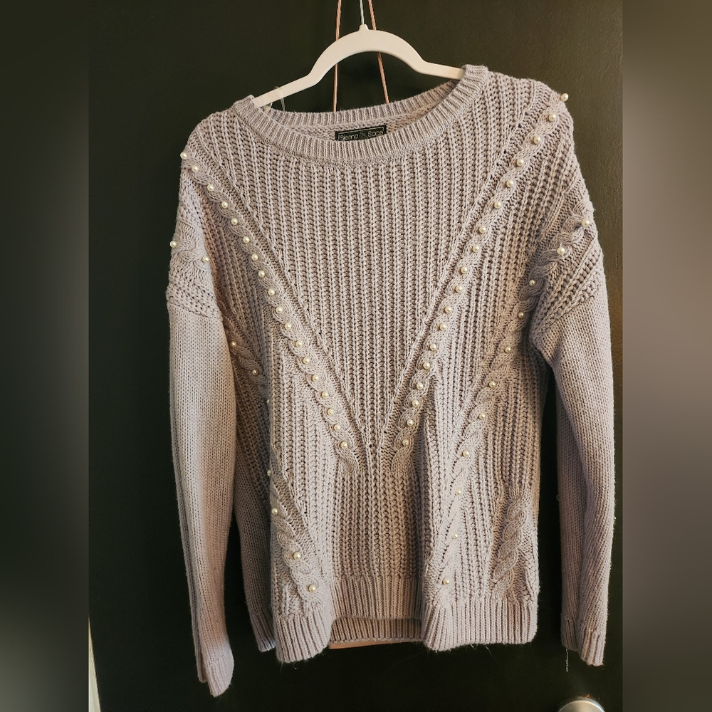 Purple Knit Sweater with Pearls
